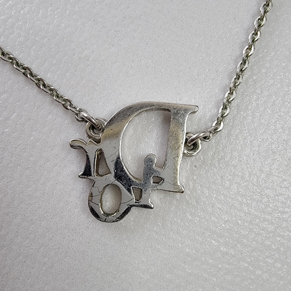 CHRISTIAN DIOR Logo Rhinestone Silver Tone Pendant Necklace - Picture 6 of 7